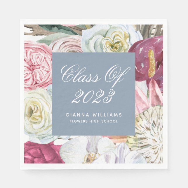 Class of 2022 Watercolor Floral Graduation Napkins (Front)