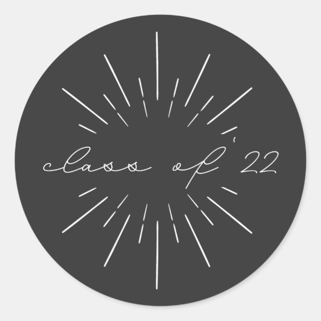 Class of 2022 White Script Line Art Graduation Classic Round Sticker (Front)