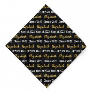 Class of 2023 and Graduate's Name Black White Gold Bandana