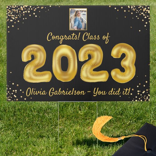 Class of 2023 Balloons Black Gold Graduation Yard Sign