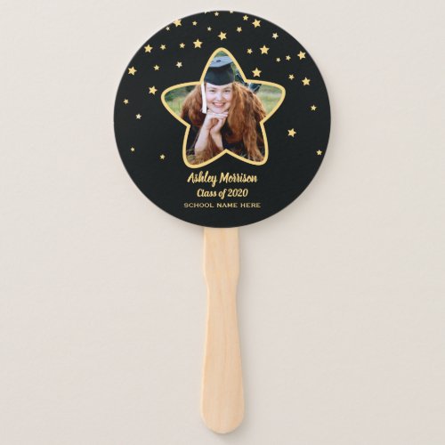 Class of 2023 Black and Gold Graduation Star Photo Hand Fan