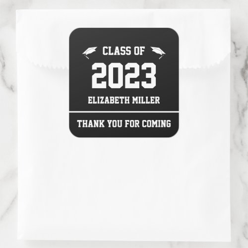 Class of 2023 Black and White Graduation Favor Square Sticker