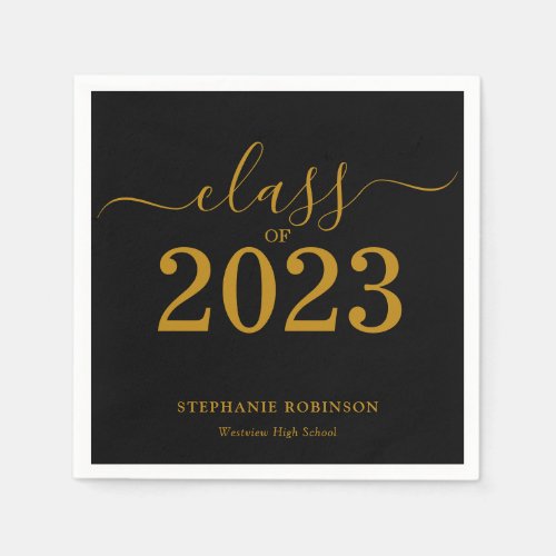 Class of 2023 Black Gold Graduation  Napkins