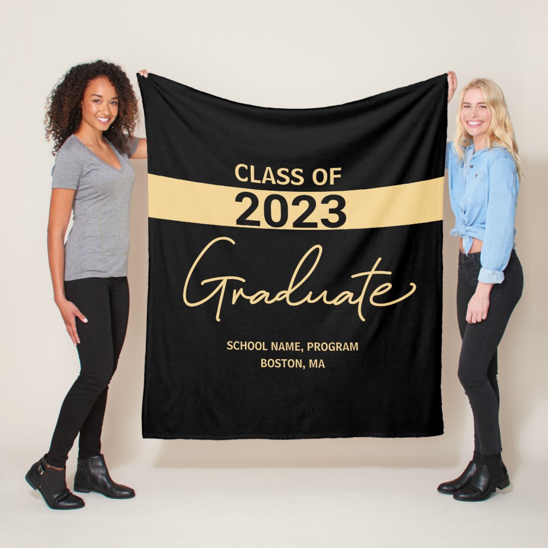 Class of 2023 Black Gold Personalized Graduation Fleece Blanket Zazzle