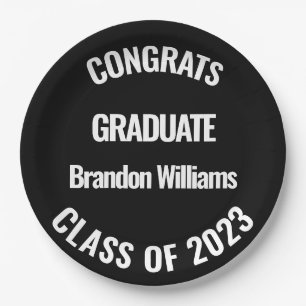Class of 2023 Black Graduation College Party Paper Plates