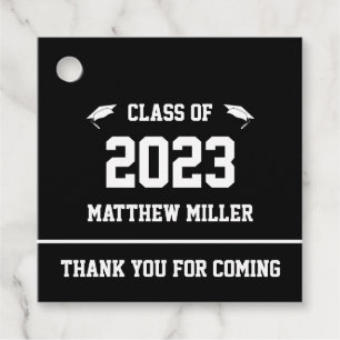 Class of 2023 Black White Thank You Graduation  Favor Tags