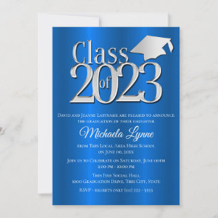 Class of 2023 Blue and Silver Graduation Cap Invitation