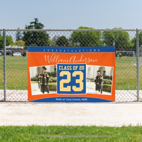 Class of 2023 Blue Orange Gold Graduation Photo Banner