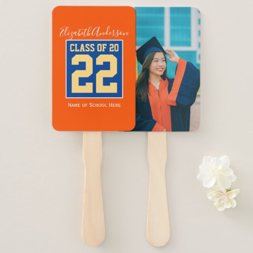 Class of 2023 Blue Orange  Gold Graduation Photo Hand Fan