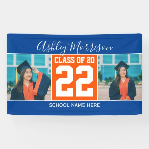 Class of 2023 Blue Orange Graduation Photo Collage Banner