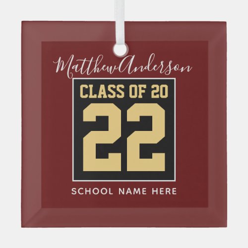 Class of 2023 Burgundy Black and Gold Graduation Glass Ornament