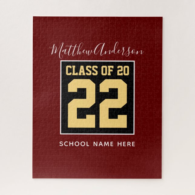 Class of 2023 Burgundy Black and Gold Graduation Jigsaw Puzzle (Vertical)