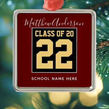 Class Of 2023 Burgundy Black And Gold Graduation Metal Ornament by littleteapotdesigns at Zazzle