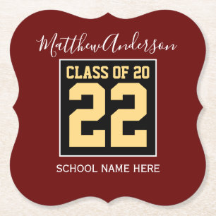 Class of 2023 Burgundy Black and Gold Graduation Paper Coaster