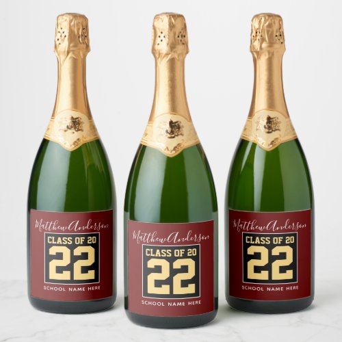 Class of 2023 Burgundy Black and Gold Graduation Sparkling Wine Label