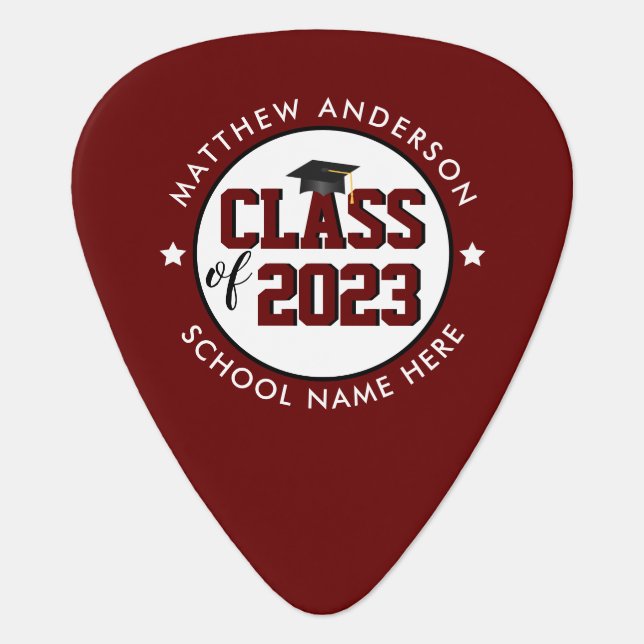 Class of 2023 Burgundy Graduate Graduation Guitar Pick (Front)