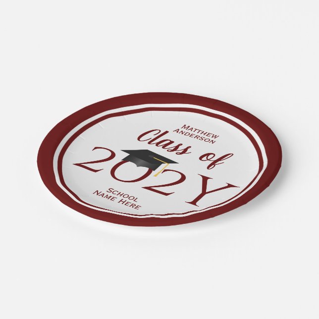 Class of 2023 Burgundy Red Graduate Graduation Paper Plates (Angled)