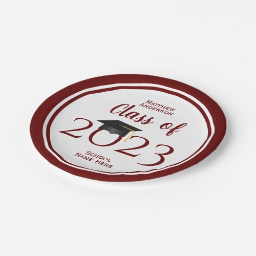Class of 2023 Burgundy Red Graduate Graduation Paper Plates