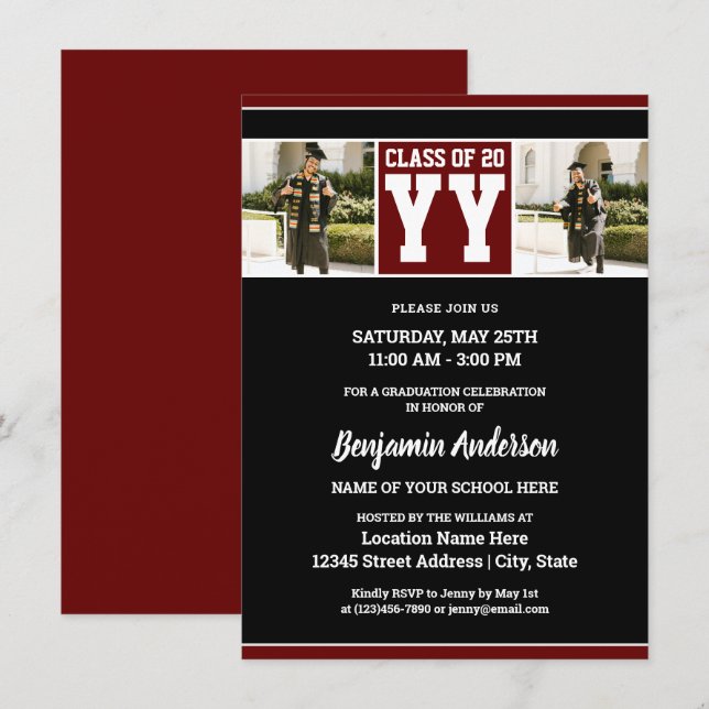 Class of 2023 Burgundy Red Graduation Photo Invitation (Front/Back)