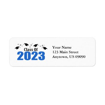 Class Of 2023 Caps And Diplomas (blue) Label by WindyCityStationery at Zazzle