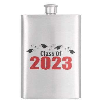 Class Of 2023 Caps And Diplomas (red) Flask by LushLaundry at Zazzle