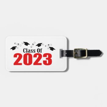 Class Of 2023 Caps And Diplomas (red) Luggage Tag by LushLaundry at Zazzle