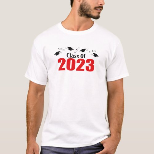 Class Of 2023 Caps And Diplomas Red T_Shirt