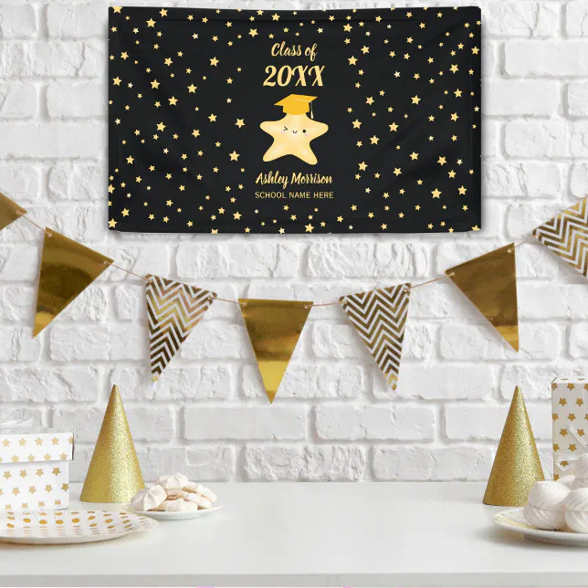 Class of 2023 Cute Black and Gold Star Graduation Banner | Zazzle