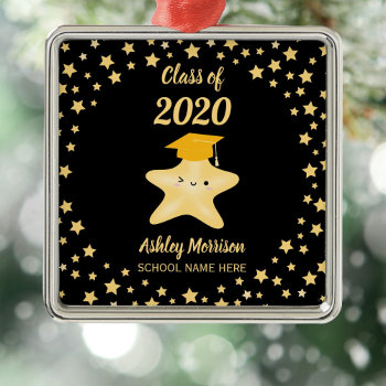 Class Of 2023 Cute Black And Gold Star Graduation Metal Ornament by littleteapotdesigns at Zazzle