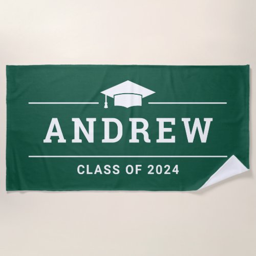 Class of 2023 Dark Green Custom Graduate Name Beach Towel