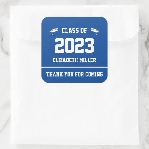 Class of 2023 Deep Blue and White Thank You Favor Square Sticker