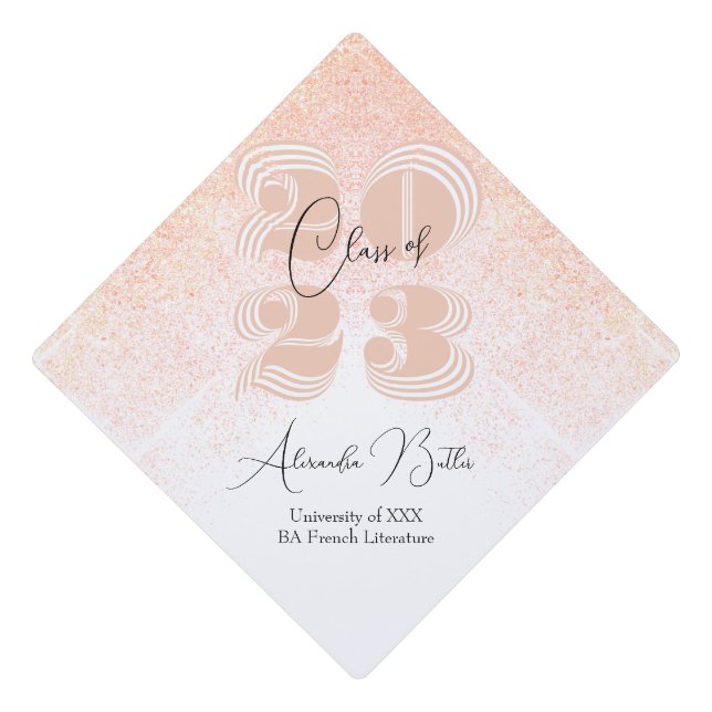 Class of 2023 Dusty Pink Peach Confetti Tassel Graduation Cap Topper (Front)