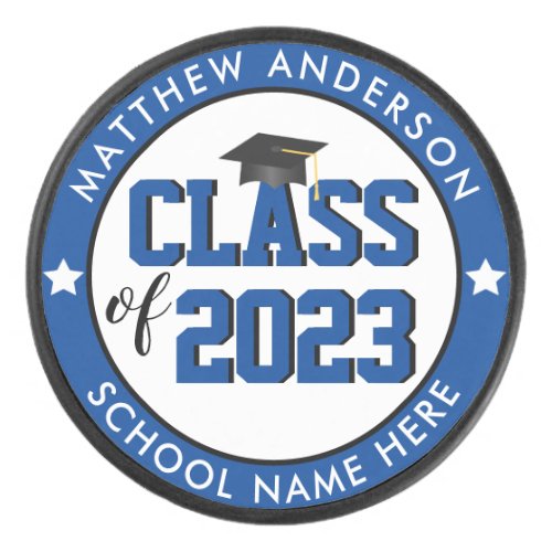 Class of 2023 Elegant Blue Graduate Graduation Hockey Puck