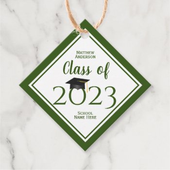 Class Of 2023 Elegant Forest Green Graduation Favor Tags by littleteapotdesigns at Zazzle
