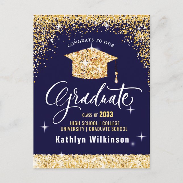 Class of 2023 Elegant Modern Gold Glitter Sparkly Postcard (Front)