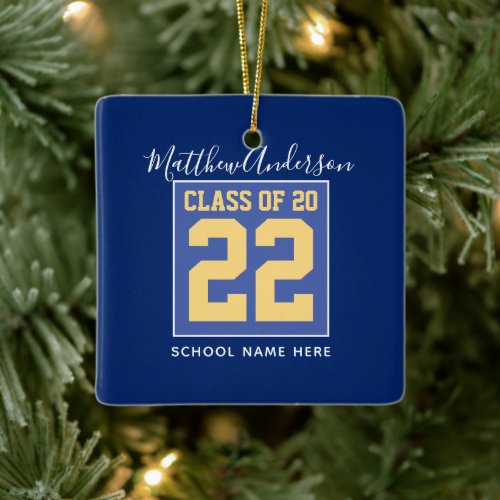 Class of 2023 Elegant Royal Blue Gold Graduation Ceramic Ornament