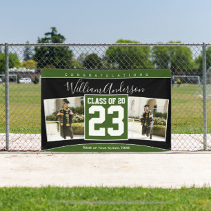Class of 2023 Forest Green Black Graduation Photo Banner