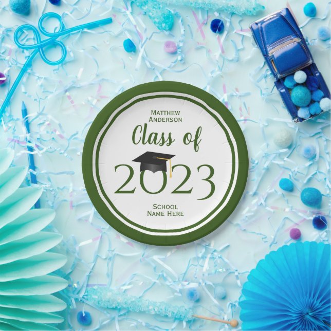 Class of 2023 Forest Green Graduation Party Paper Plates (Party)