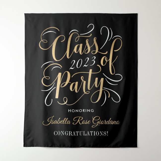 Class of 2023 Gold Black Custom Graduation Party Tapestry