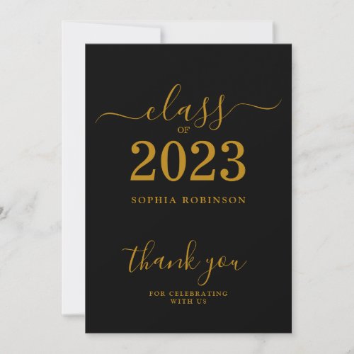 Class of 2023 Gold Black Graduation Thank You Card