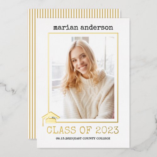 Class of 2023 gold foil graduation photo foil invitation