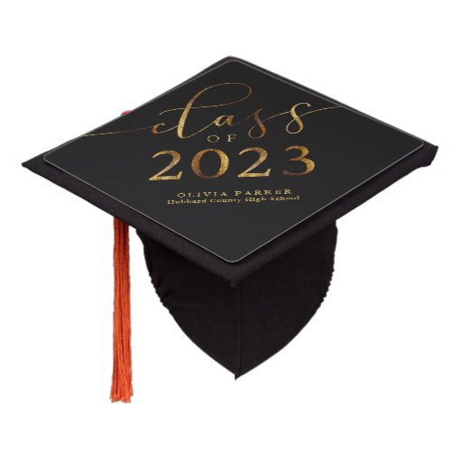 Class of 2023 Gold Glitter Black Graduation Graduation Cap Topper | Zazzle