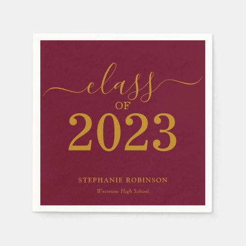 Class of 2023 Gold Maroon Graduation Party Napkins