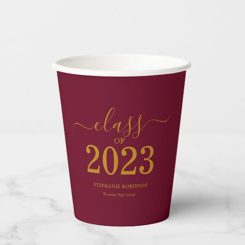 Class of 2023 Gold Maroon Graduation Party Paper Cups