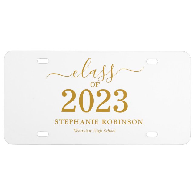 Class of 2023 Gold Script Graduation   License Plate (Front)