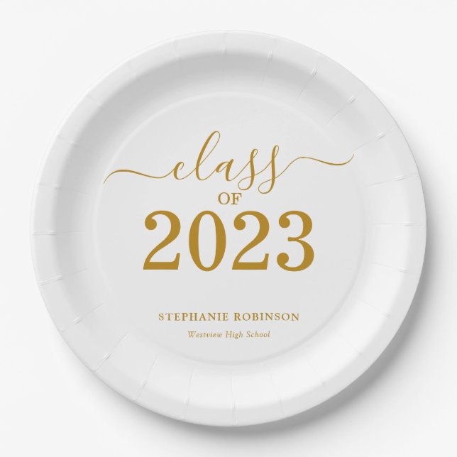 Class of 2023 Gold Script Graduation   Paper Plates (Front)