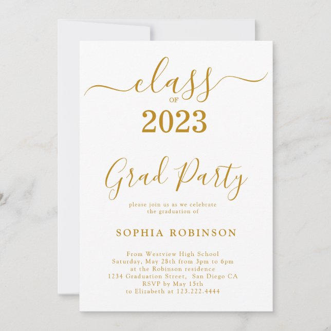 Class of 2023 Gold Script Graduation Party Invitation (Front)