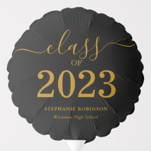 Class of 2023 Gold Script On Black Graduation  Balloon