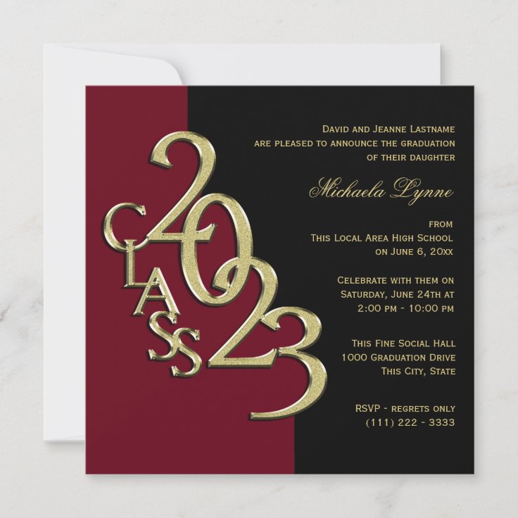 Class of 2023 Grad Burgundy and Gold Invitation Zazzle