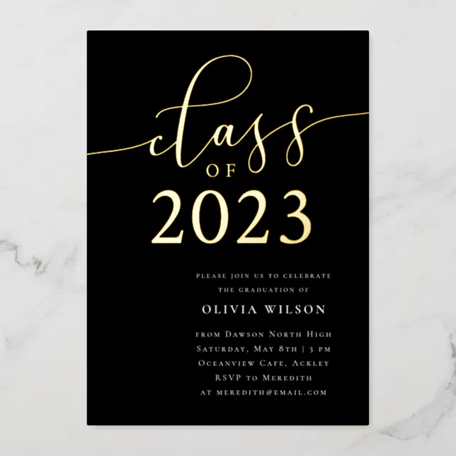 Class of 2023 Grad Party Black Gold Foil Invitation | Zazzle